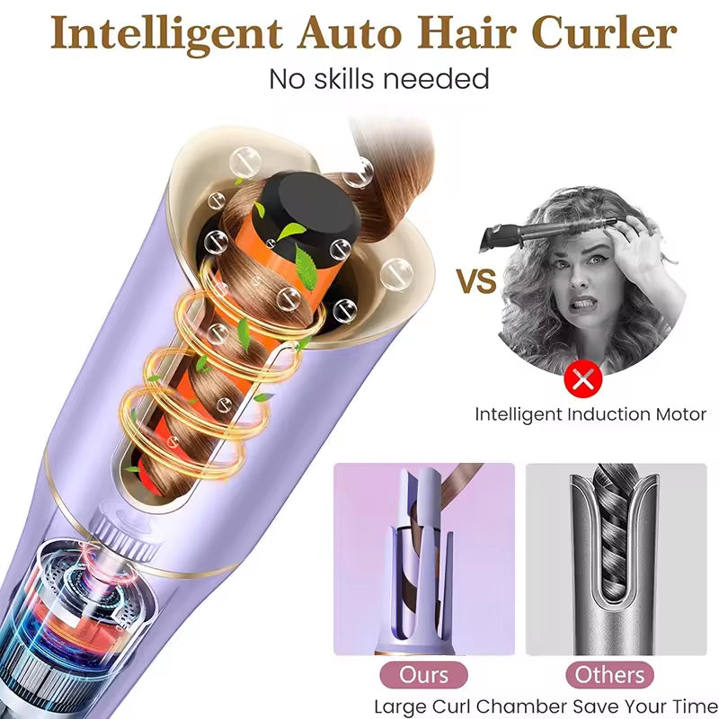 2-in-1 Electric Hair Styler - Rotating Curling Iron & Straightener